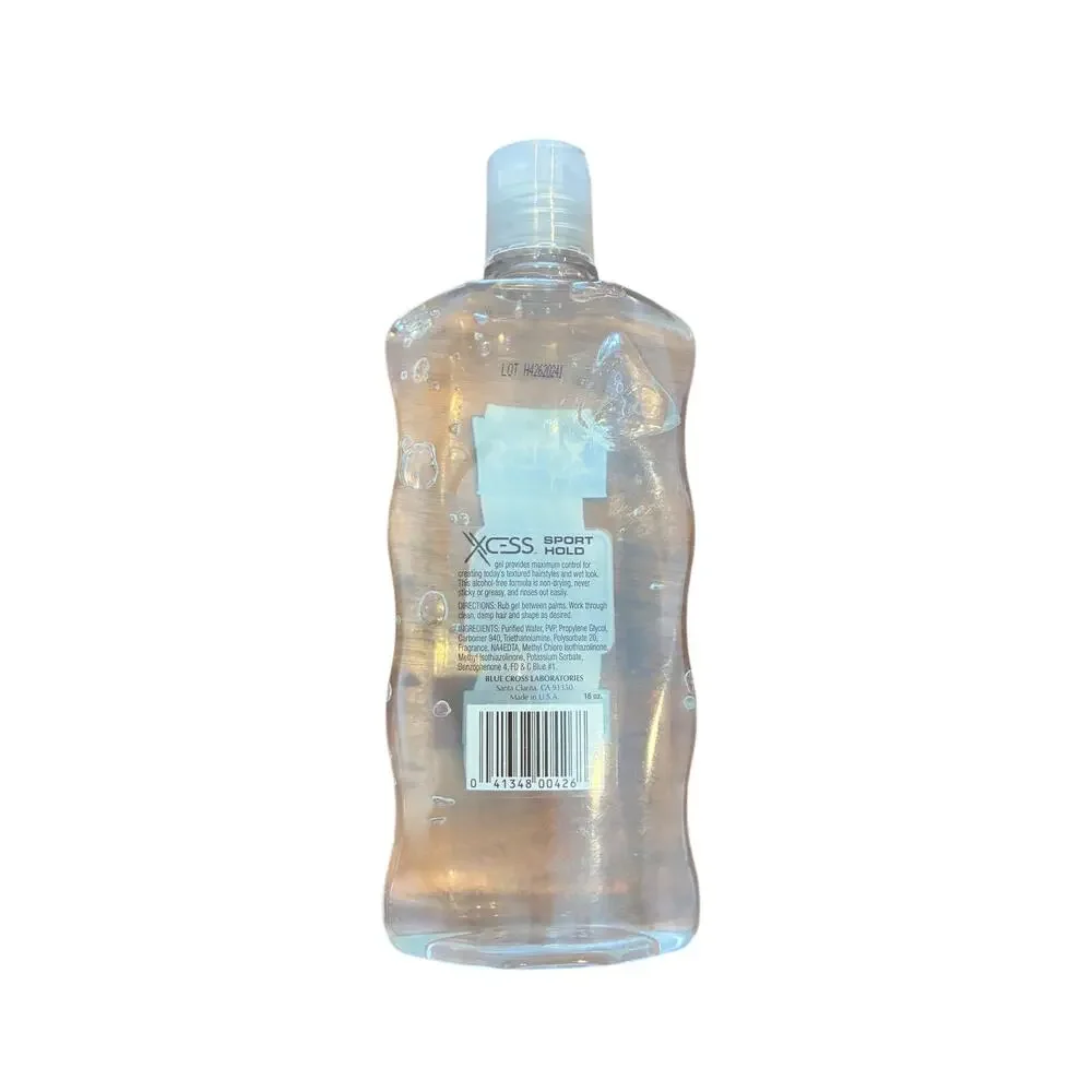 XCess Styling Gel Sport Hold 10 Clear All Day Hold 16 oz New Hair Alcohol Free